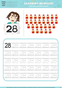 writing numbers 26 50 formation trace count and free hand worksheets math