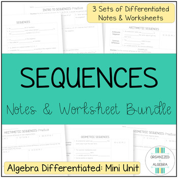 Preview of Sequences Algebra 1 Differentiated Notes Worksheet Bundle