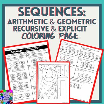Preview of Sequences Coloring Page (Arithmetic/Geometric and Recursive/Explicit)