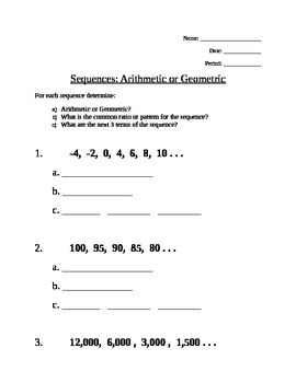 Preview of Sequences - Geometric & Arithmetic