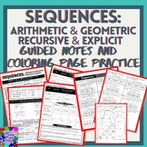Sequences Guided Notes & Coloring Page (Arith/Geom & Recur