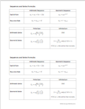 Preview of Sequences & Series Formula Sheet / Study Guide