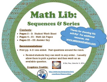 Preview of Sequences and Series Math Lib: Walk About