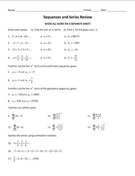 Preview of Sequences & Series Unit PowerPoint Notes, Examples, & Practice (5 lessons + WS)