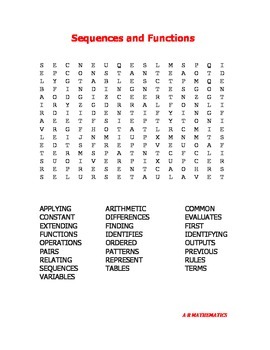 Preview of Sequences and Functions Word Search