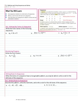 Preview of Ch7 IM3 - Sequences and Series - Guided notes