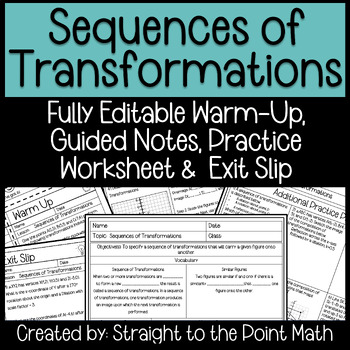 Preview of Sequences of Transformations | Warm Up | Guided Notes | Practice | Exit Slip