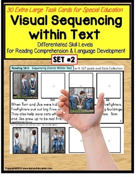 Preview of Sequencing Events with Pictures & Text Task Cards Autism/Special Education SET 2