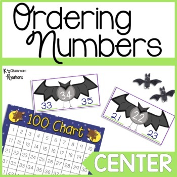 Preview of Ordering Numbers Math Center Bat Theme