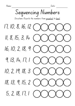 Sequencing Numbers Printable Worksheets - No Prep - Sub Plan by Digi ...