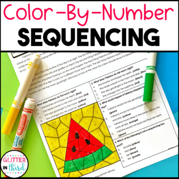 Preview of Sequencing Passages Reading Comprehension Worksheets Color By Number