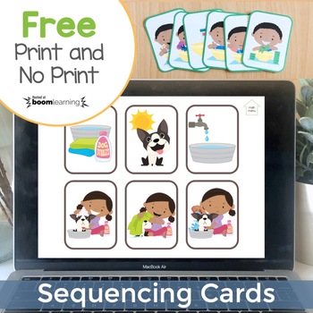 Preview of Sequencing Picture Cards | No Print Digital Boom Cards Free Printable | Freebie