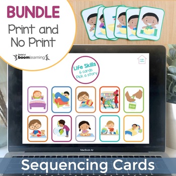Preview of Sequencing Picture Cards for All Year | No Print Boom Cards & Printable Bundle