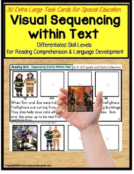 Preview of Sequencing Stories with Pictures and Text Task Cards For Special Education SET 1