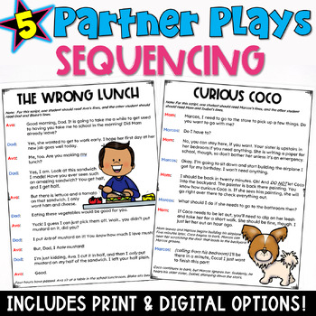 Preview of Sequencing Practice: 5 Scripts with a Sequencing Story Events Worksheet