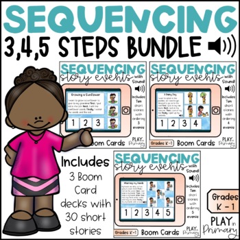 Preview of Sequencing Story Events with Pictures and Sound Boom Cards™ BUNDLE | 3,4,5 Steps