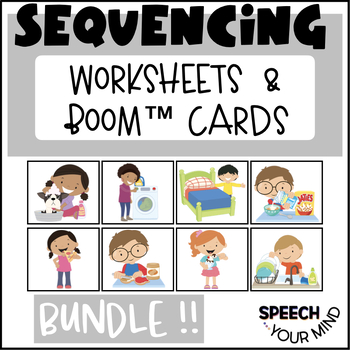 Preview of Sequencing Worksheets & Boom Cards™ Bundle | 4 & 5 Step Tasks Sequences