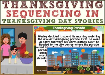 Preview of Sequencing in Thanksgiving Day Stories Boom Cards