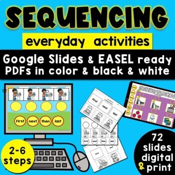 Preview of Sequencing stories with pictures Google Slides, Easel, Worksheets