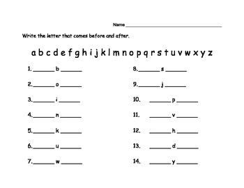 sequencing the alphabet letters that come before and after by the