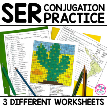 Preview of Ser Conjugation the Verb Ser Practice Spanish Worksheets Color by Conjugation