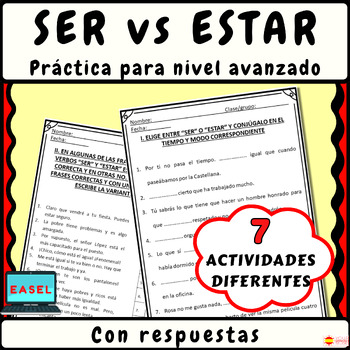 Preview of Advanced Spanish Ser and Estar activities No prep worksheets & Keys