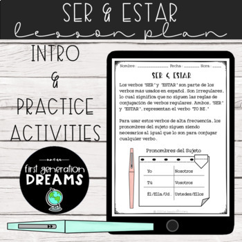 Preview of Ser & Estar Introductory Notes & Activities - Lesson Plan