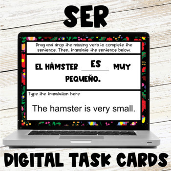 Preview of Ser Present Tense Practice Spanish 1 Class Digital Task Cards