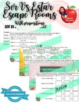 Preview of Ser Vs Estar Escape Rooms with Prepositions