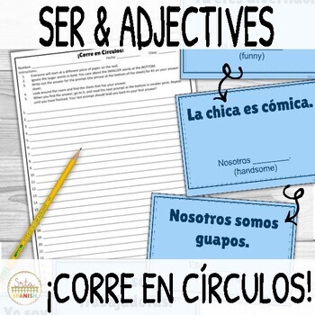 Preview of Ser and Spanish Adjectives ¡Corre en Círculos! Spanish 1 Review Game Lesson Plan