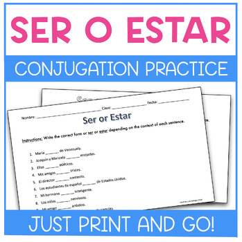 Preview of Ser and Estar Conjugation Practice / Quiz / Exit Ticket / Review / Homework