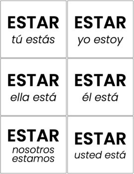 Ser and Estar English-Spanish Flashcards with Conjugation Chart | TPT