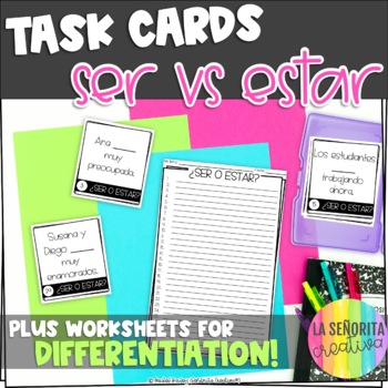 Preview of Ser and Estar in Spanish Task Card Activity and Worksheet