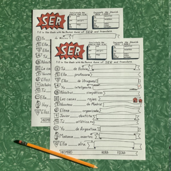 Preview of Ser fill in the blanks and translation worksheets Spanish verb ser