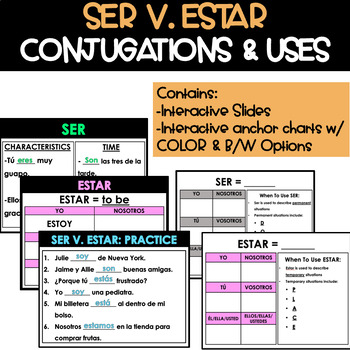 Preview of Ser v. Estar Interactive Teaching Slides and Notebook Pages