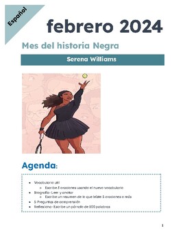 Preview of Serena Williams Black History Month Packet- Mes de la historia Negra Spanish