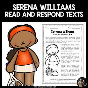 Preview of Serena Williams Read and Respond Texts | Women's History Month