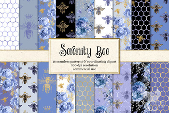 Download Serenity Blue Honey Bee Seamless Digital Paper Backgrounds Patterns