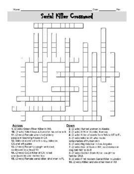 Preview of Serial Killer Crossword for Forensics/Law Enforcement