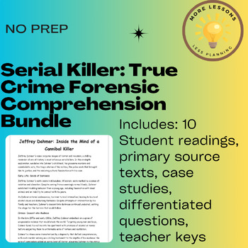 Preview of Serial Killer: 10 True Crime Forensic Reading Comprehension Worksheet Bundle