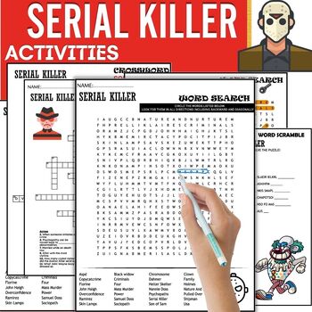 Preview of Serial Killer Vocabulary ACTIVITIES,Word Scramble,Crossword & Wordsearch