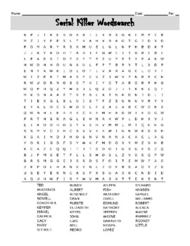 Preview of Serial Killer Wordsearch for Forensics/Law Enforcement