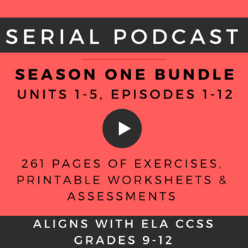 Preview of Serial Podcast Lesson Plans & Printable Worksheets, S.1, Episodes 1-12 (5 Units)