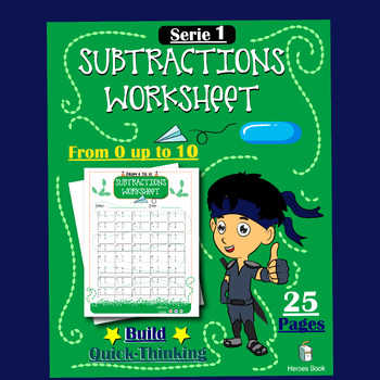 Preview of THIRD GRADE Serie 1 - Subtractions Math Worksheets from 0 up to 10  25 Pages