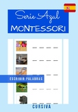 Serie Azul Montessori en Español.Escribir palabras. CURSIVA.