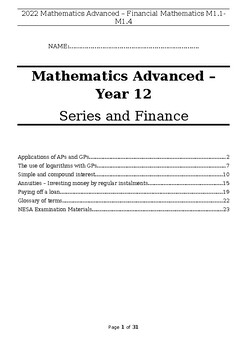 Preview of Series & Finance Revision Booklet - HSC Mathematics Advanced