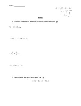 Preview of Series Quizzes (Math 30-1, Pre Calculus 12B)