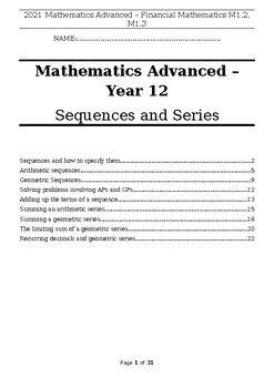 Preview of Series & Sequences Revision Booklet - HSC Mathematics Advanced