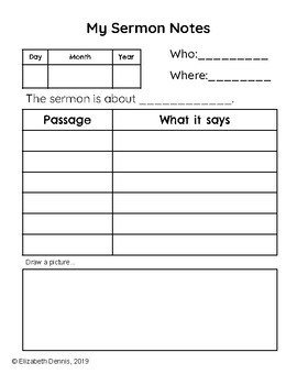 Sermon Notes for Second Graders by Bring Them up in the Bible | TPT