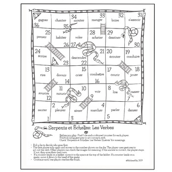 Jeu de Serpents et Échelles Les Verbes: French Snakes and Ladders Verb Game